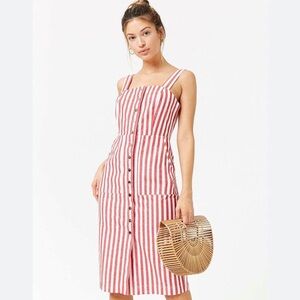 Forever21 Striped Red and White Button-Down Dress M